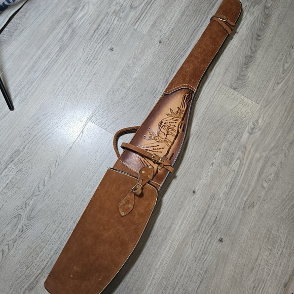 VTG Leather Rifle Gun Case Scabbard Hand Made Deer Scene Western Design 51x9